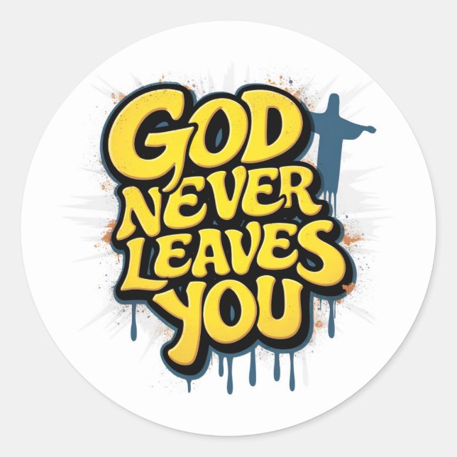 Sticker Rond Dieu ne vous Feuille jamais - Blanc (Devant)