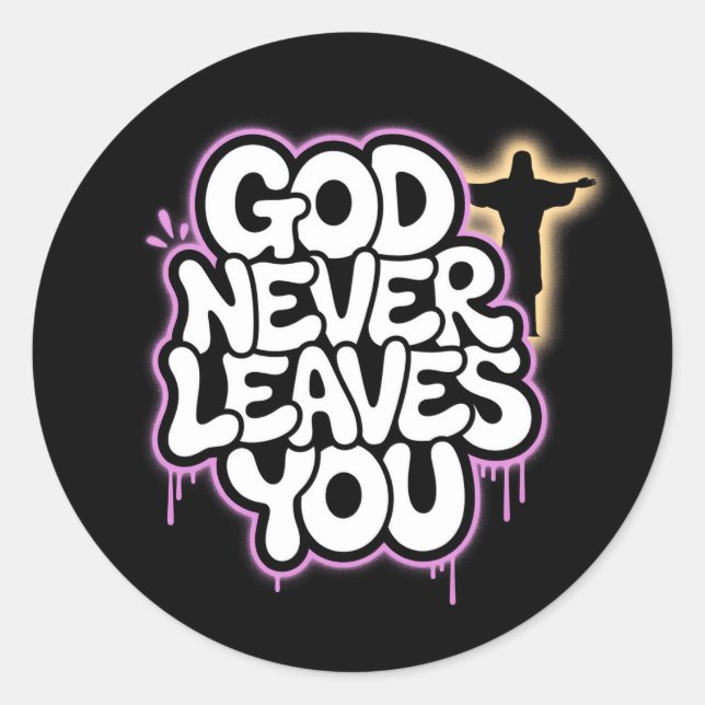 Sticker Rond Dieu ne vous Feuille jamais - Noir (Devant)