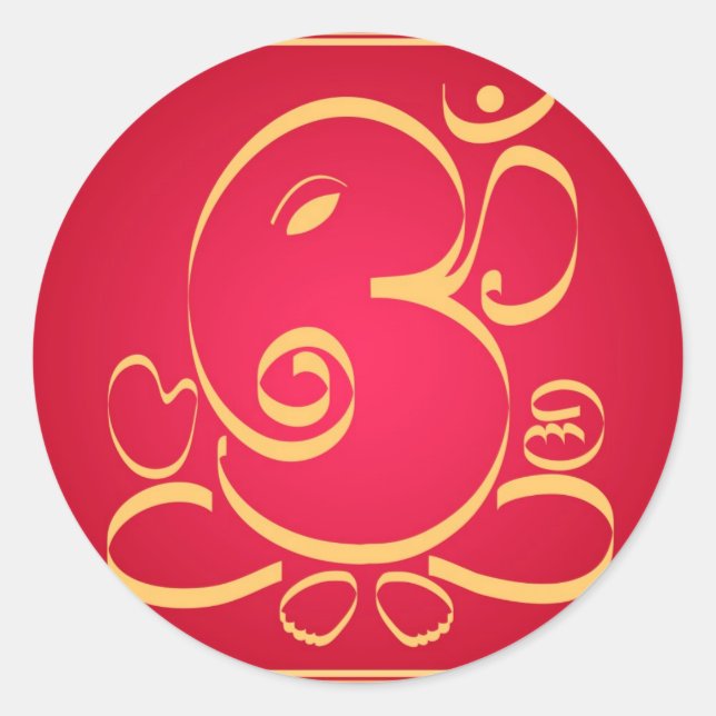 Sticker Rond Dieu Om Ganesha en rouge (Devant)