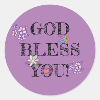 Sticker Rond « Dieu vous bénisse » Fleurs chrétiennes Violet 