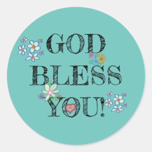 Sticker Rond Dieu vous bénisse Floral Turquoise