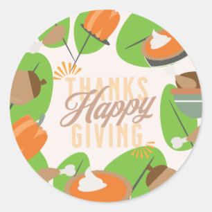 Sticker Rond Dinde de la fête de Thanksgiving Citrouille Verdur