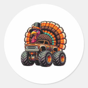 Sticker Rond Dinde de Thanksgiving Garçons Camion Monstre Enfan