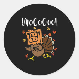 Sticker Rond Dinde drôle de Thanksgiving Moo vache factice pour