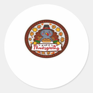 Sticker Rond Dinde Kawaii Mignonne - Joyeux Thanksgiving T-shir