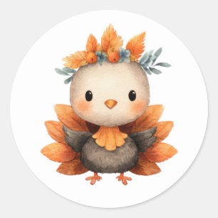 Sticker Rond Dinde miniature mignonne de Thanksgiving à l'aquar