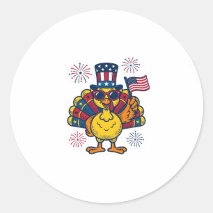 Sticker Rond Dinde patriotique drôle Feu d'artifice Chemise vin