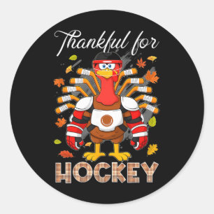 Sticker Rond Dinde reconnaissant pour le hockey de Thanksgiving
