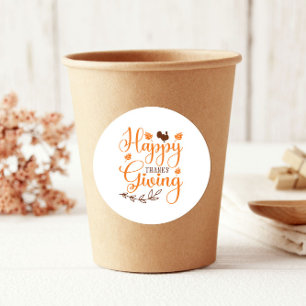 Sticker Rond Dinde reconnaissante Joyeux Thanksgiving