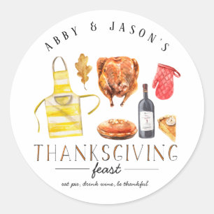 Sticker Rond Dinde Vin & Tarte Friendsgiving Action de grâce