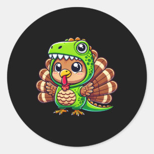 Sticker Rond Dindon de Thanksgiving en costume de T-rex Drôle d
