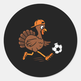 Sticker Rond Dindon jouant au football Dindon de Thanksgiving E