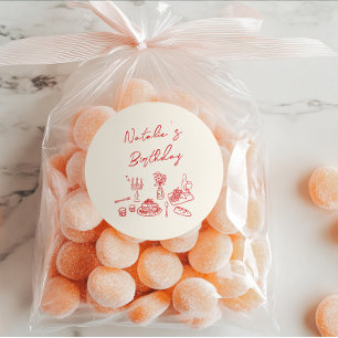 Sticker Rond Dîner d'anniversaire avec la vaisselle tirée à la 