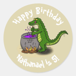 Sticker Rond Dîner de cuisine d'alligator vert joyeux