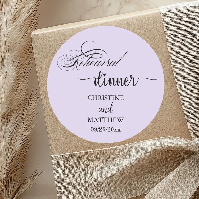 Sticker Rond Dîner de répétition élégant calligraphie violet cl (Créateur téléchargé)