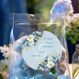 Sticker Rond Dîner de répétition floral pailleté or bleu poussi