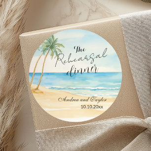 Sticker Rond Dîner de répétition Plage et Palm Trees Mariage