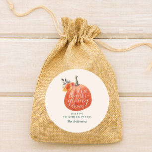 Sticker Rond Dîner de Thanksgiving Citrouille Florale Orange Au