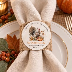 Sticker Rond Dîner de Thanksgiving en famille Dindon à l'aquare