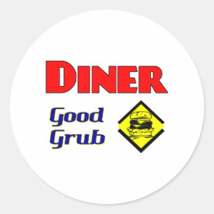 Sticker Rond Diner Good Grub Hamburger Restaurant Art