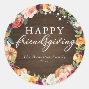 Sticker Rond Dîner Rustique de Friendsgiving Floral Automnal
