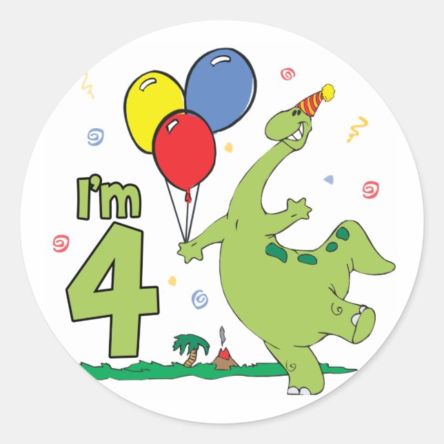 Sticker Rond Dino 4e anniversaire (Devant)