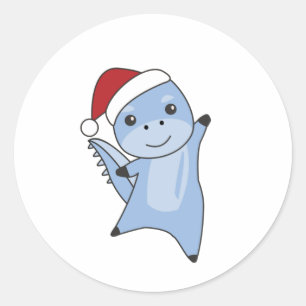Sticker Rond Dino Christmas Dinos Animaux d'hiver