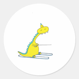 Sticker Rond dino de ski