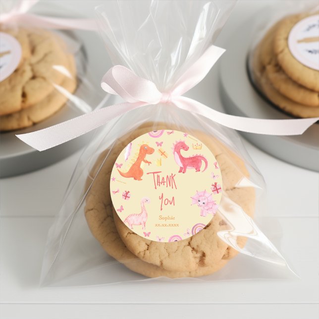 Sticker Rond Dino-mite rose dino anniversaire merci (Créateur téléchargé)