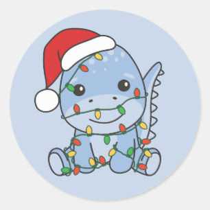 Sticker Rond Dino Noël Animaux d'hiver Dinos de vacances