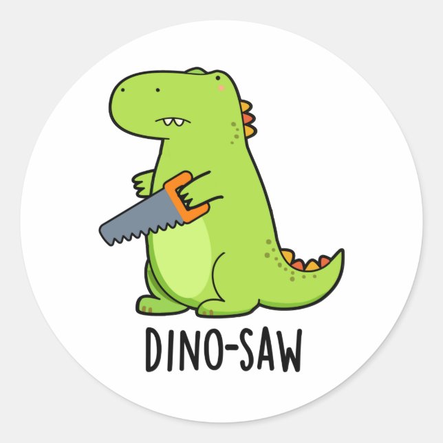 Sticker Rond Dino-scie Funny Dinosaur Tool Pun (Devant)