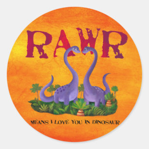 Sticker Rond Dinos mignons et romantiques - Rawr