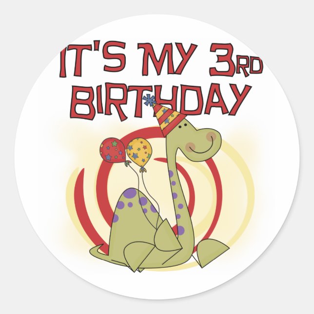 Sticker Rond Dinosaur 3ème Anniversaire Tshirts et cadeaux (Devant)