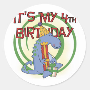 Sticker Rond Dinosaur 4e anniversaire T-shirts et cadeaux