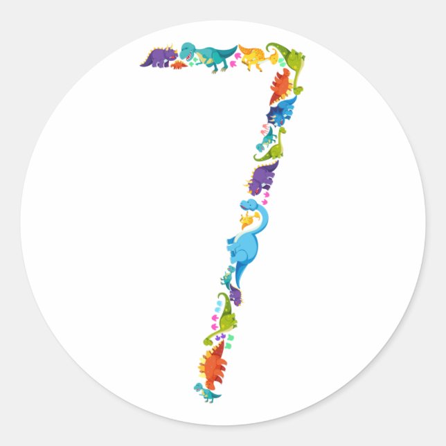 Sticker Rond Dinosaur 7e anniversaire pour 7 ans (Devant)