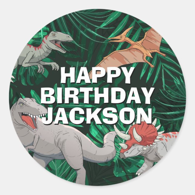 Sticker Rond Dinosaur Anniversaire Dino Jurassic Trex Boy (Devant)