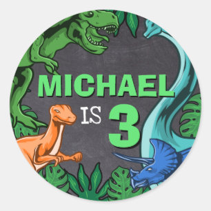 Sticker Rond Dinosaur Anniversaire Dino Trex Préhistorique Garç