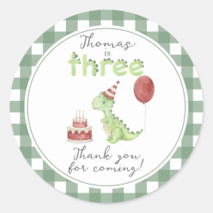 Sticker Rond Dinosaur aquarelle Trois Anniversaire Merci