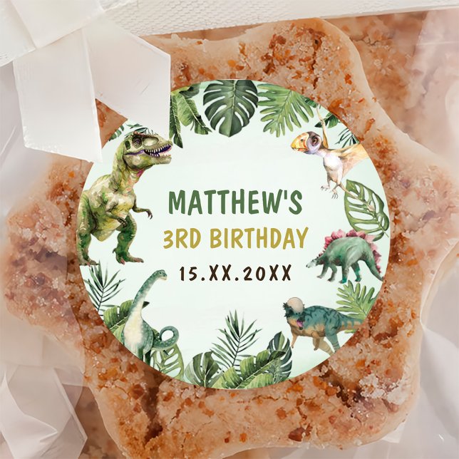 Sticker Rond Dinosaur Boy 3e fête d'anniversaire (Créateur téléchargé)