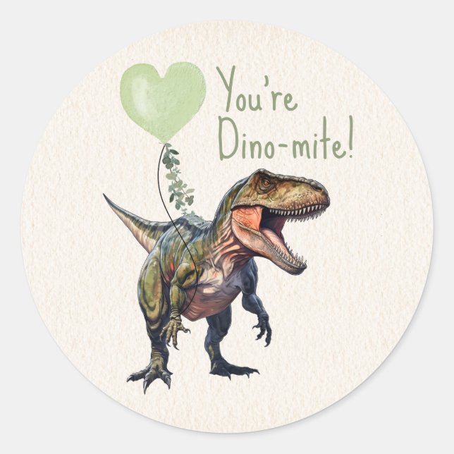 Sticker Rond Dinosaur Dino-mite Green Classroom Valentine (Devant)