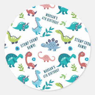 Sticker Rond Dinosaur fête d'anniversaire