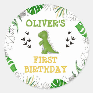 Sticker Rond Dinosaur fête d'anniversaire Garçon Vert Yellow En