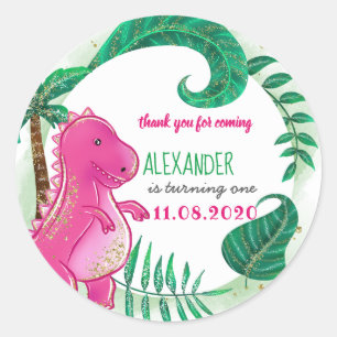 Sticker Rond Dinosaur fête d'anniversaire mignonne T-Rex Merci