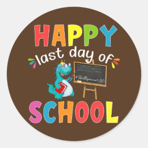 Sticker Rond Dinosaur Joyeux Jour De Diplôme Scolaire