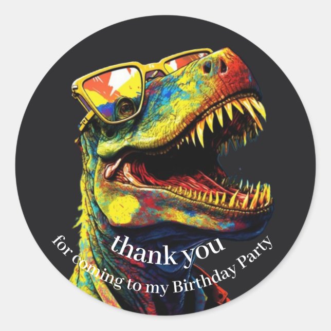 Sticker Rond Dinosaur Joyeux Merci d'anniversaire (Devant)