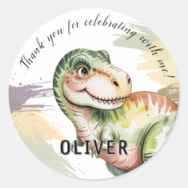 Sticker Rond Dinosaur Kids Birthday Party Thank You