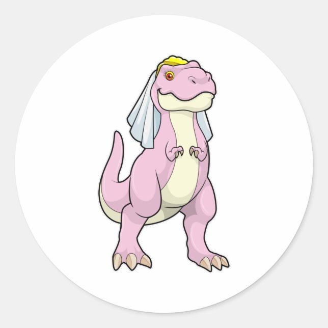 Sticker Rond Dinosaur mariée au Mariage avec Voile (Devant)