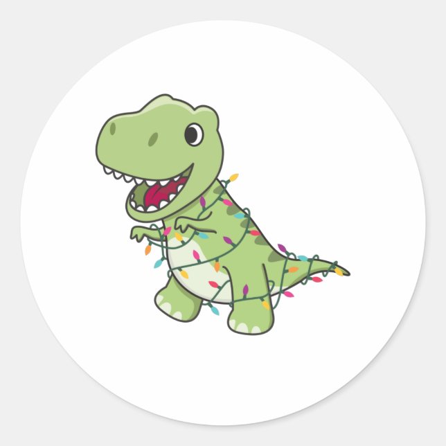 Sticker Rond Dinosaur Noël Neige hiver T-Rex Dino (Devant)