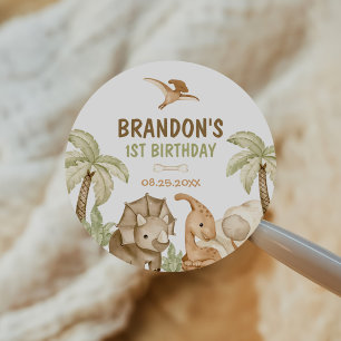 Sticker Rond Dinosaur One-A-Saurus 1ère fête d'anniversaire
