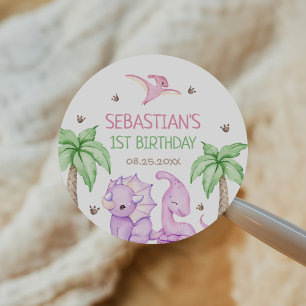 Sticker Rond Dinosaur One-A-Saurus Fille 1er anniversaire